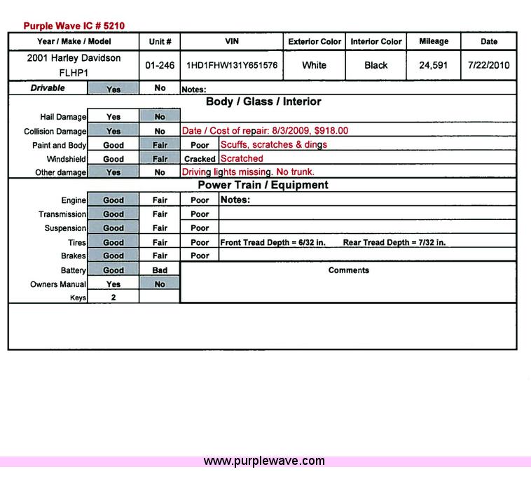 image for item 5210 2001 Harley Davidson motorcycle