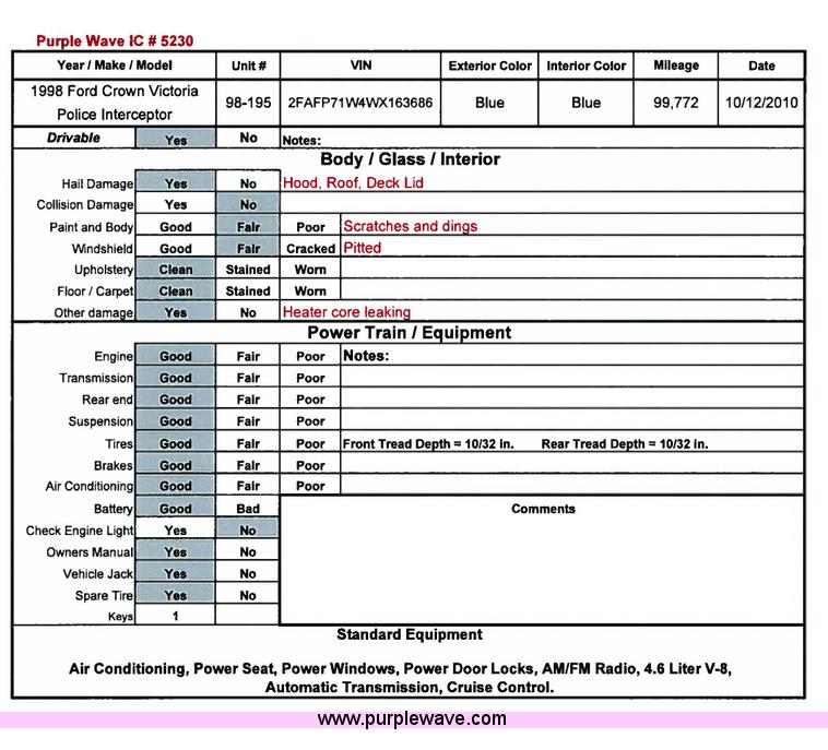 image for item 5230 1998 Ford Crown Victoria Police Interceptor