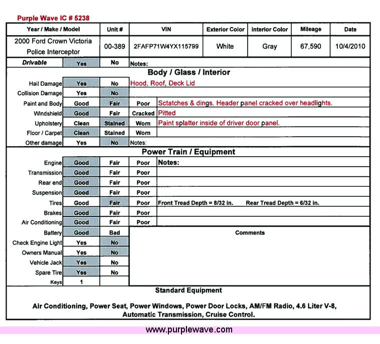image for item 5238 2000 Ford Crown Victoria Police Interceptor