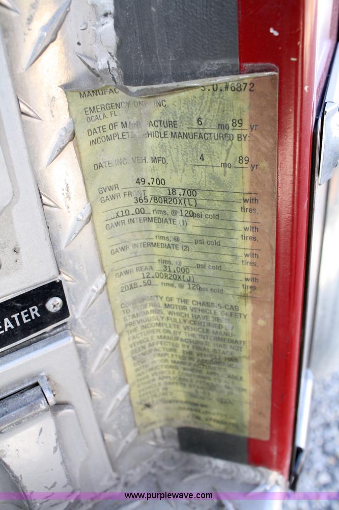 image for item 4814 1989 Emergency One Hurricane fire truck