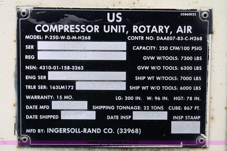 image for item 4825 1985 US Compressor rotary air unit