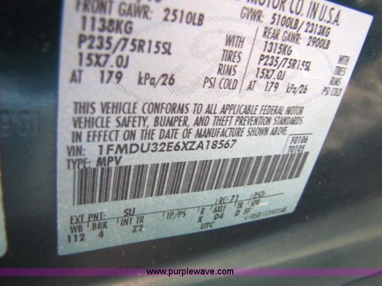 image for item 5262 1999 Ford Explorer Non-repairable certificate, parts only