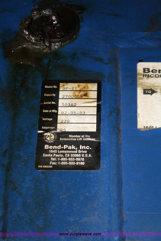 image for item 4835 2003 Bend Pak truck lift