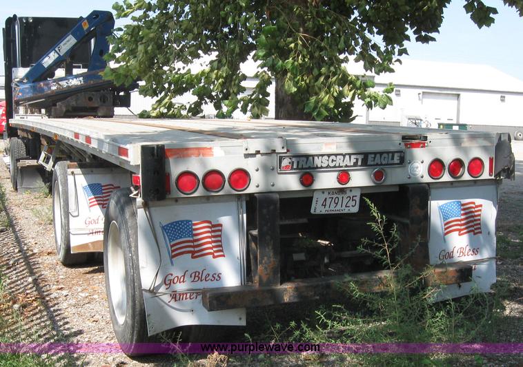 image for item 2735 1996 Transcraft Eagle W2 45x96 45' flatbed trailer with Palringer loader crane