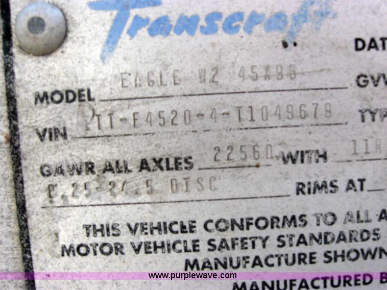 image for item 2735 1996 Transcraft Eagle W2 45x96 45' flatbed trailer with Palringer loader crane