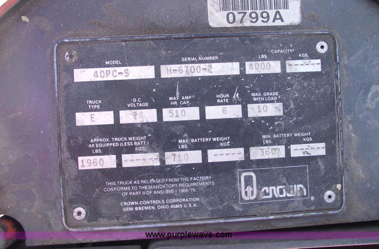 image for item 5482 Crown 40P-CS ride on electric pallet jack