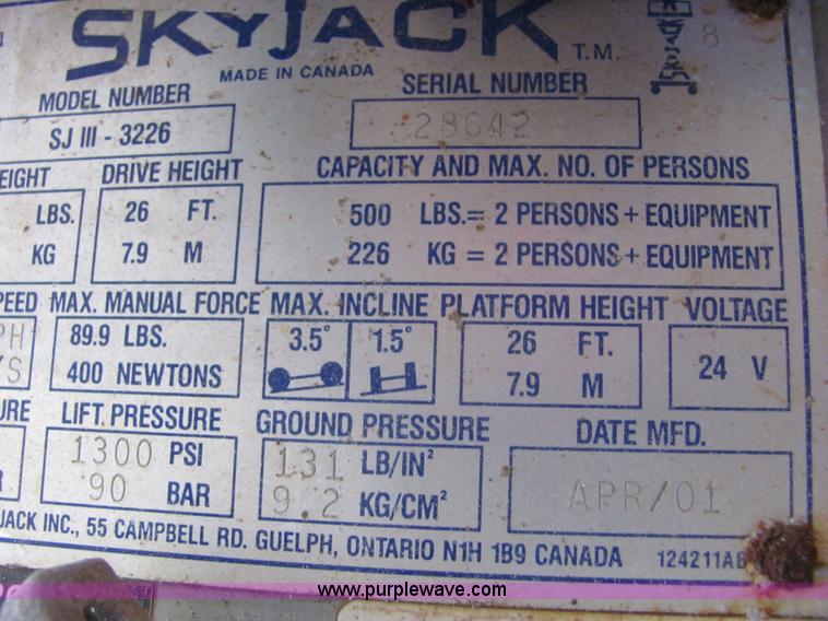 image for item 6564 2001 Skyjack SJIII 3226 scissor lift