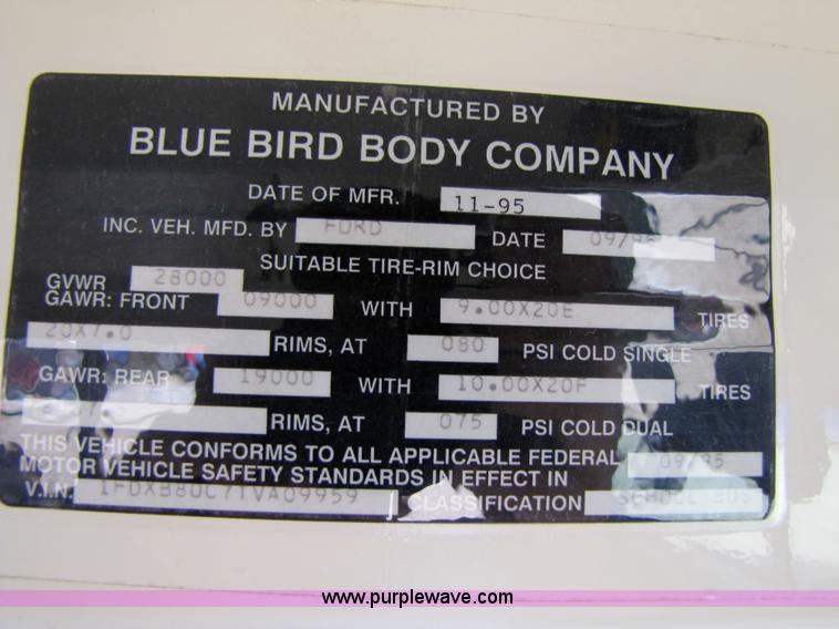 image for item 3565 1996 Ford B800 Blue Bird school bus