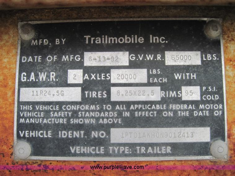 image for item 4327 1992 Trailmobile 53' reefer semi trailer