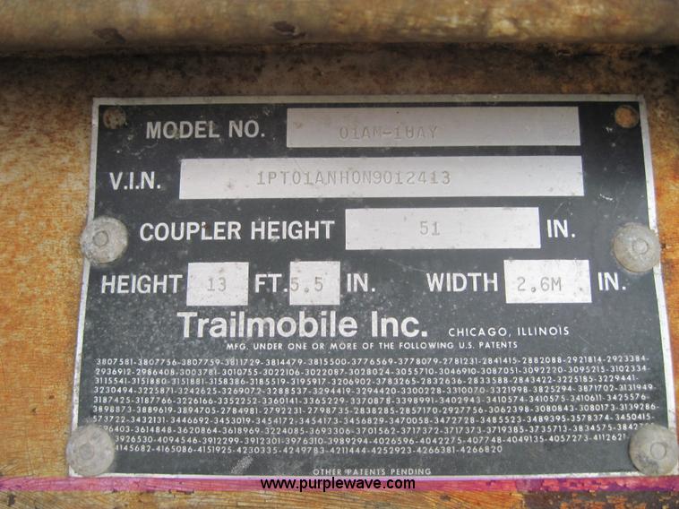 image for item 4327 1992 Trailmobile 53' reefer semi trailer