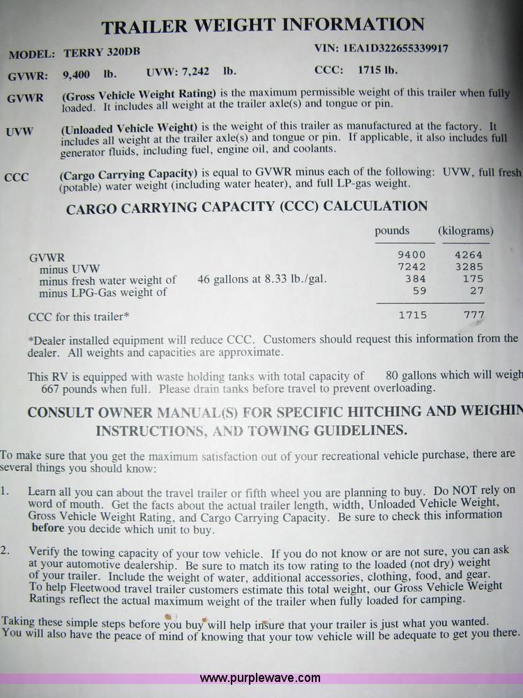 image for item 8058 2004 Fleetwood Terry 320DB travel trailer