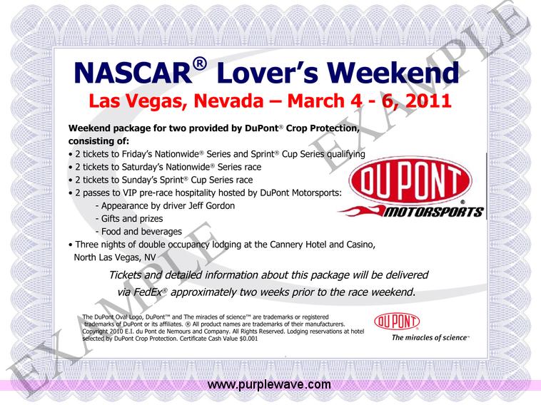 image for item 1031 NASCAR Lover's Weekend