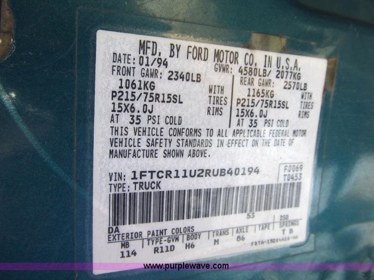 image for item 3657 1994 Ford Ranger XL pickup truck