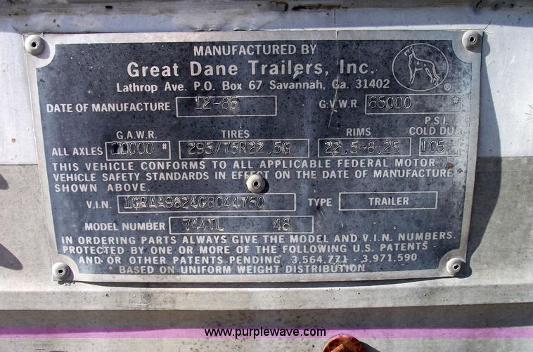 image for item 5532 1986 Great Dane 744TL 48' van trailer