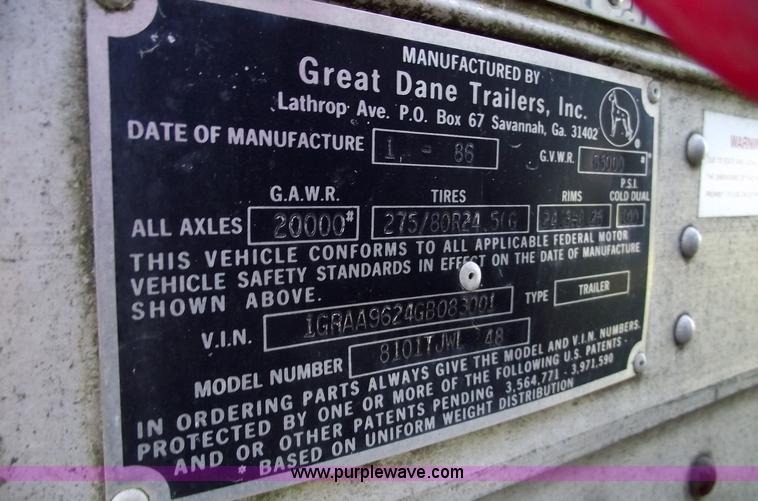 image for item 5535 1986 Great Dane 8101-TJWL 48' van trailer