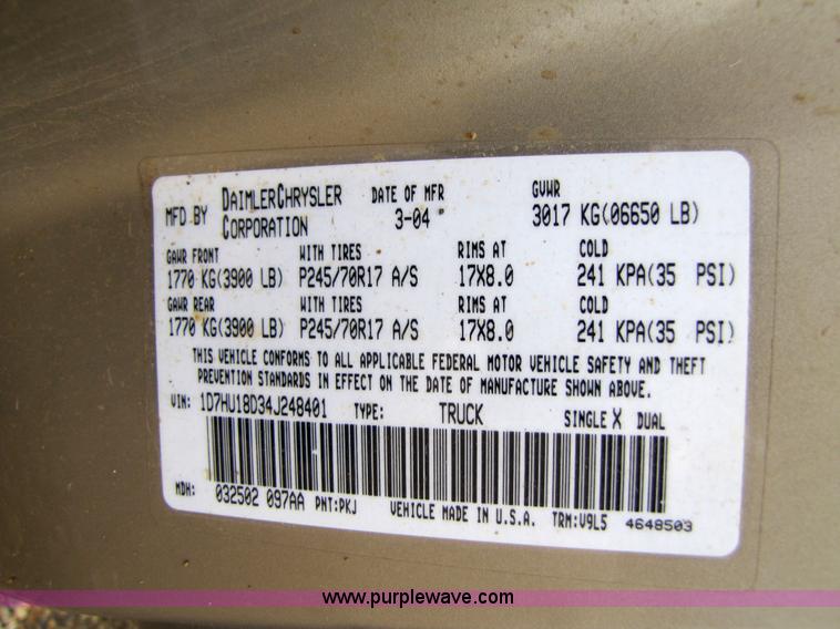 image for item 3624 2004 Dodge Ram 1500 Quad pickup truck