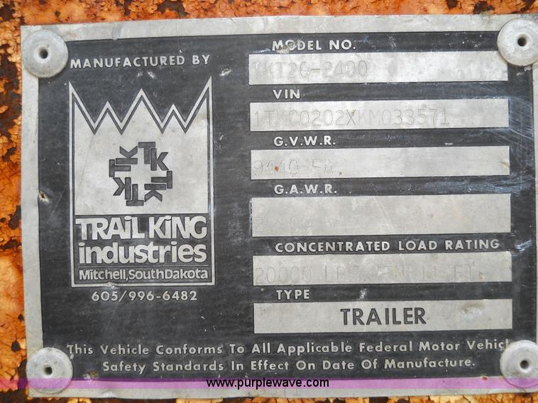 image for item 7761 1989 Trail King TKT20-2400 20' trailer