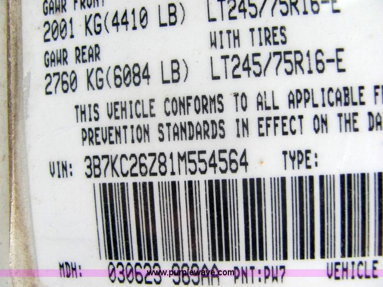 image for item 6372 2001 Dodge Ram 2500 pickup truck