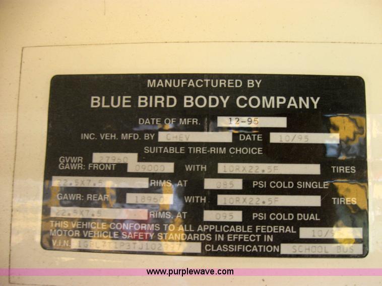 image for item 9183 1996 Chevrolet B7 Blue Bird school bus