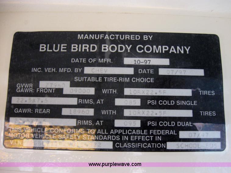 image for item 9184 1998 Chevrolet B7 Blue Bird school bus