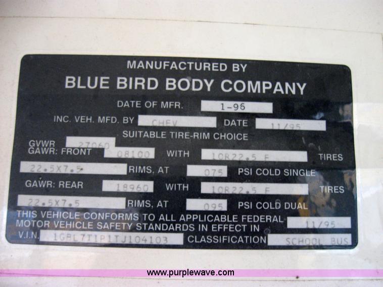 image for item 9185 1996 Chevrolet B7 Blue Bird school bus