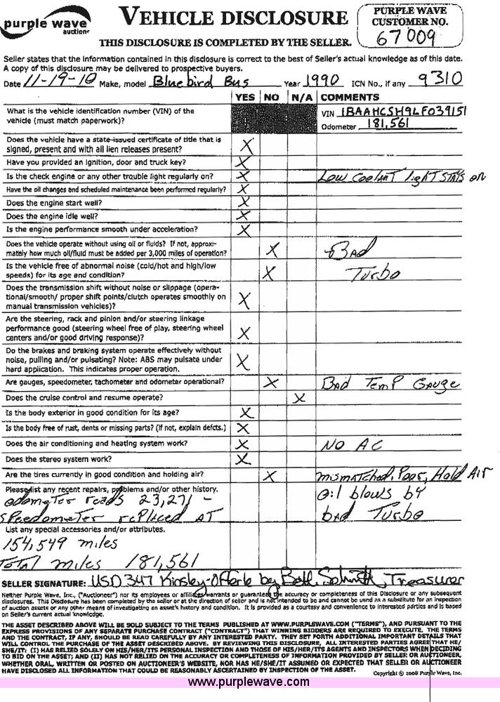 image for item 9310 1990 Blue Bird school bus