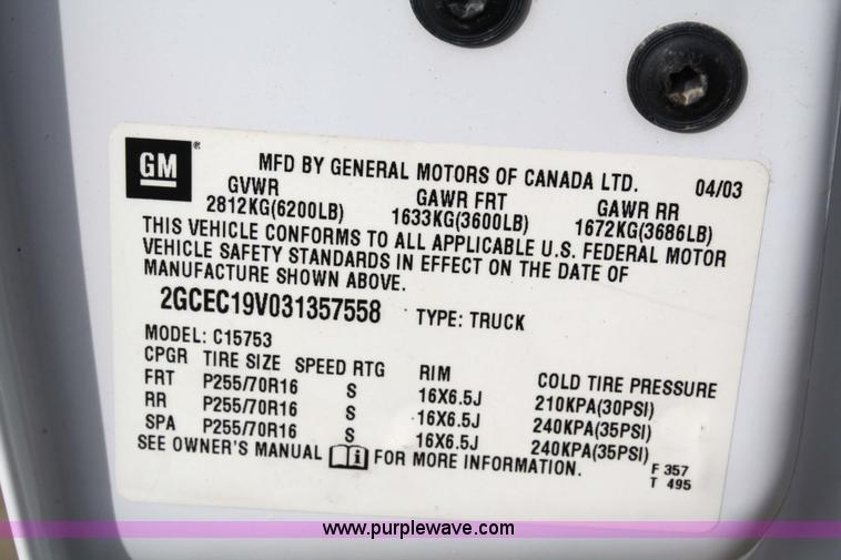 image for item 4791 2003 Chevrolet Silverado C1500 extended cab pickup truck