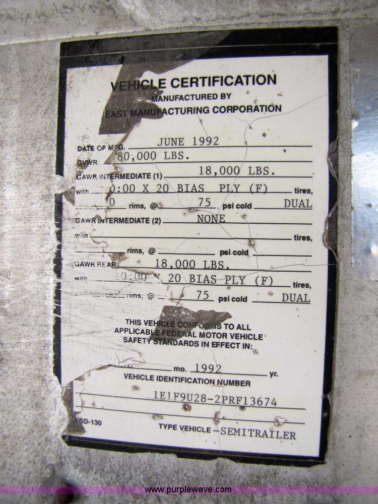 image for item 3640 1992 East 39' aluminum end dump trailer