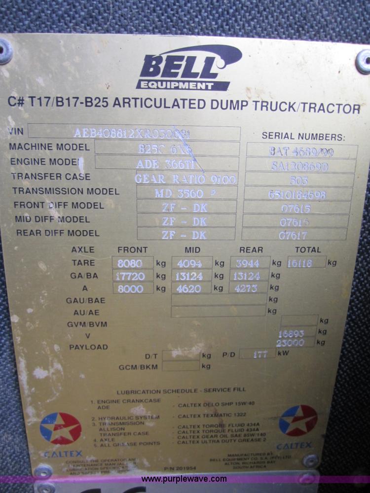 image for item 3176 1999 Bell B25C 6x6 articulating dump truck