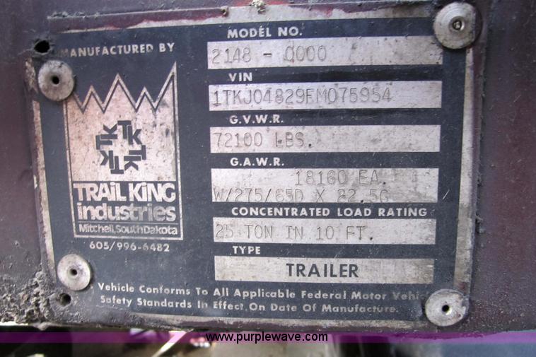 image for item 4336 1985 Trail King 2148-0000 53' spread axle, drop-deck trailer