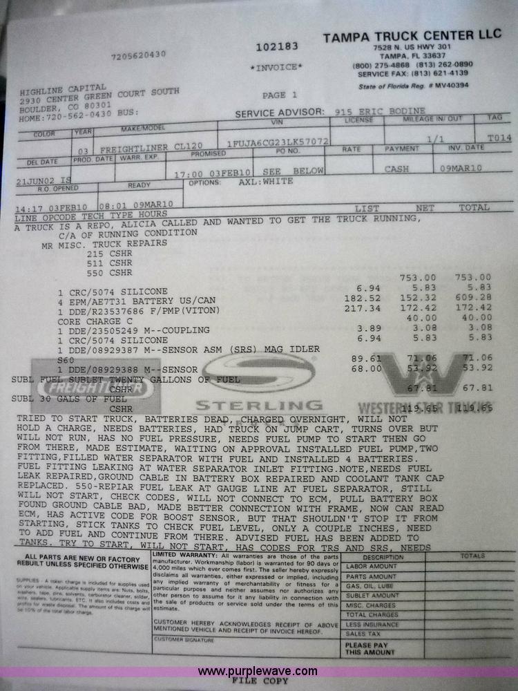 image for item 1200 2003 Freightliner Columbia 120 semi truck