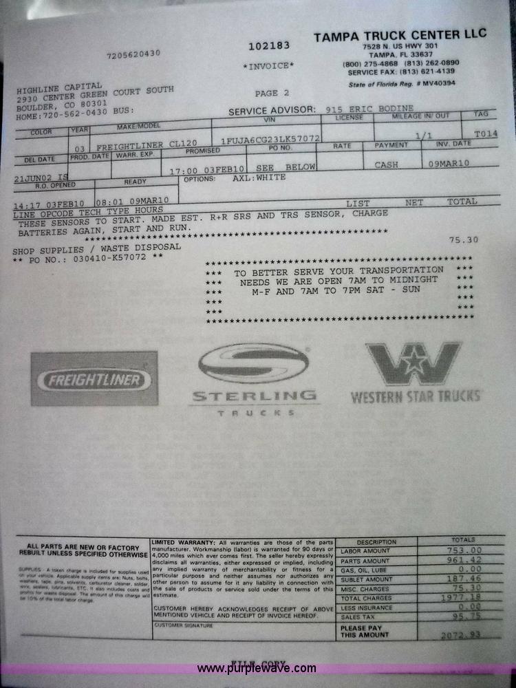 image for item 1200 2003 Freightliner Columbia 120 semi truck