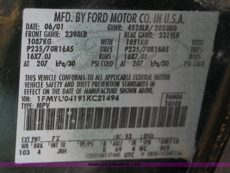 image for item 4919 2001 Ford Escape XLT