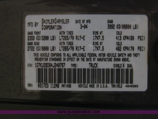 image for item 9339 2004 Dodge Ram 2500 Quad pickup truck