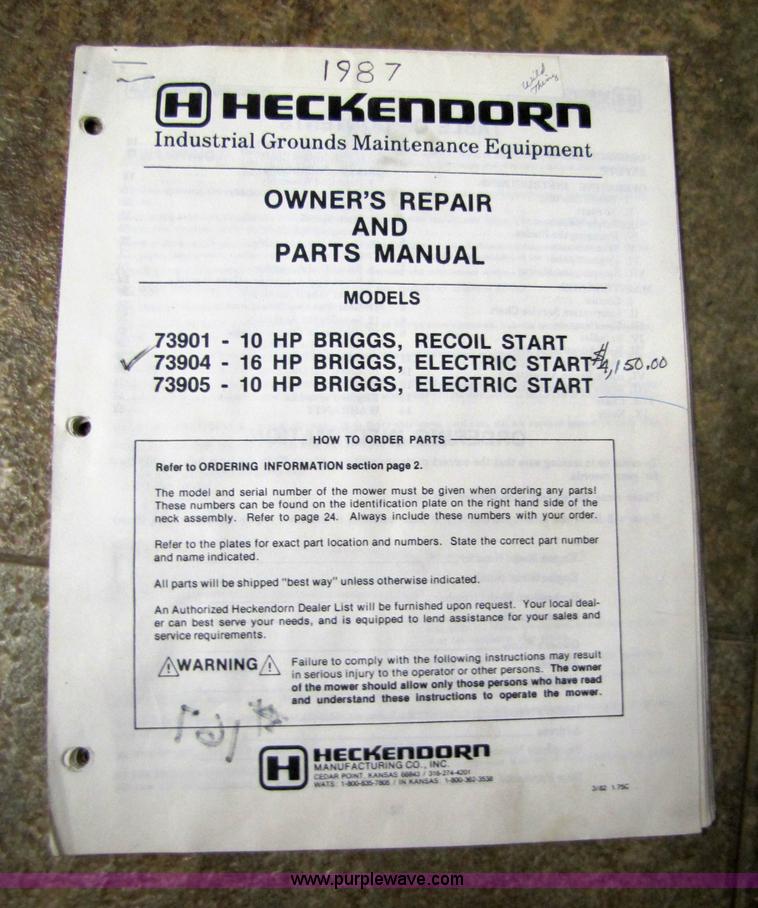 image for item 5237 1987 Heckendorn 739034 riding mower