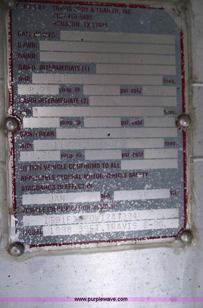 image for item 5486 1998 Travis 39' aluminum dump trailer