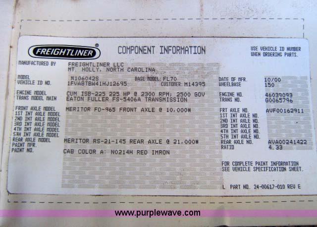 image for item 1502 2001 Freightliner FL70 conventional cab truck