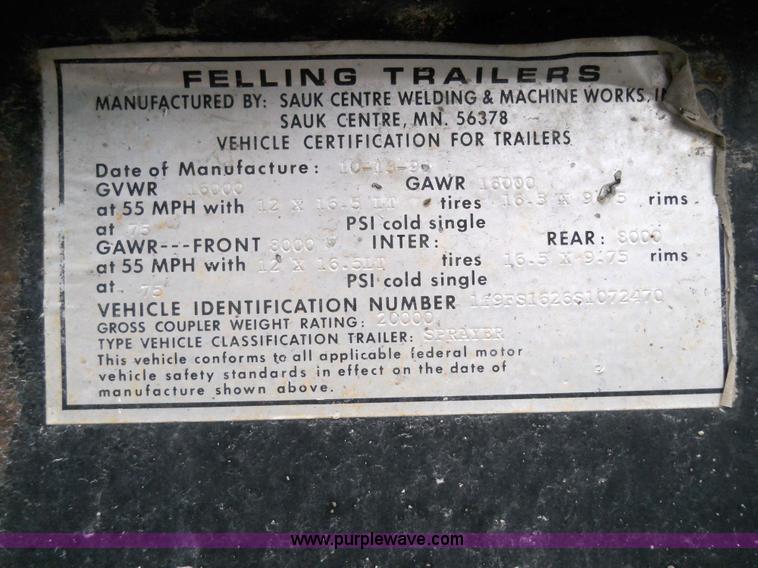image for item 7775 1995 Felling tandem axle trailer