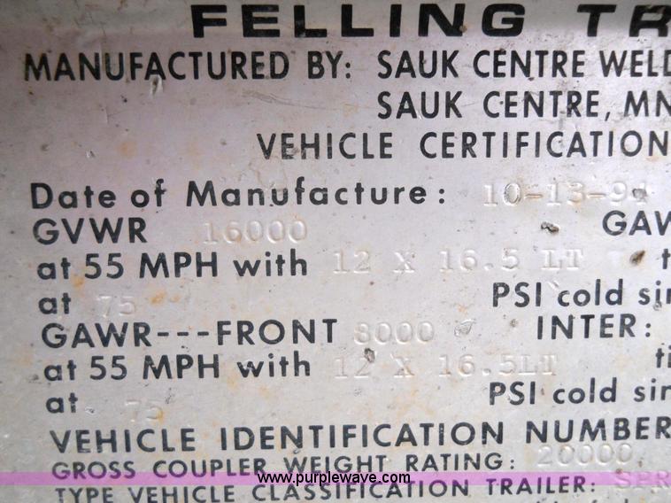 image for item 7775 1995 Felling tandem axle trailer