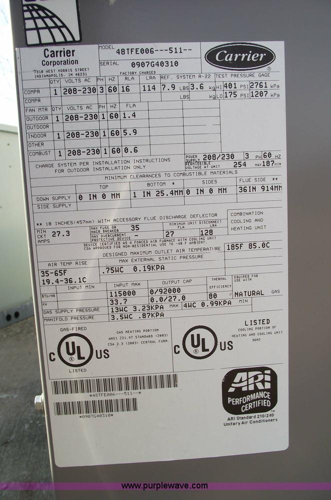 image for item 5500 Five ton Carrier AC/furnace