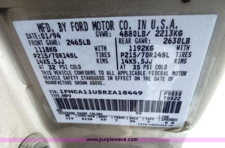 image for item 5533 1994 Ford Aerostar XL seven passenger van