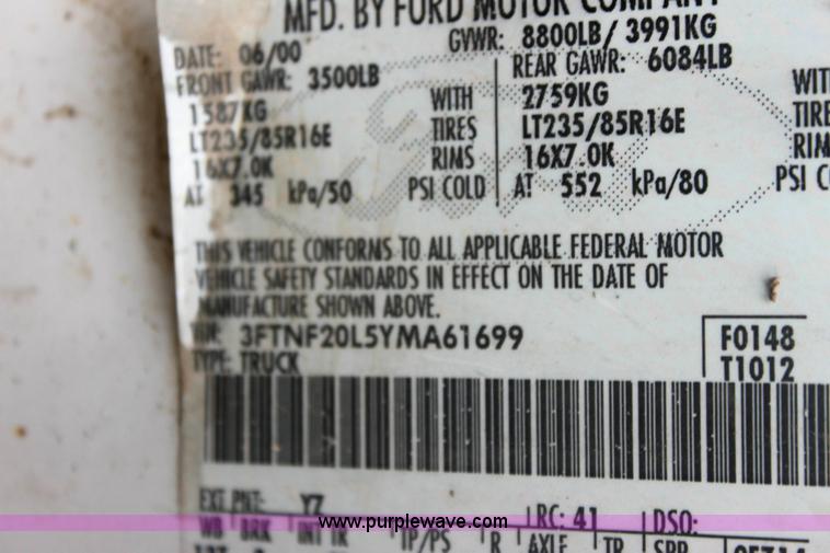 image for item 6275 2000 Ford F250 XL Super Duty pickup truck