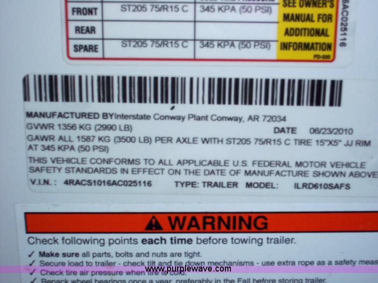 image for item 9001 2010 Interstate cargo trailer 6x10