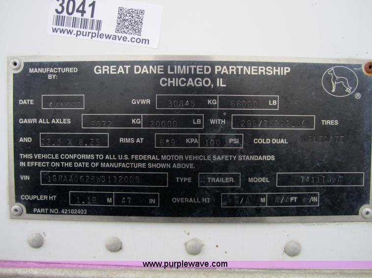 image for item 3041 1998 Great Dane 7411TJWA 53' dry van semi-trailer