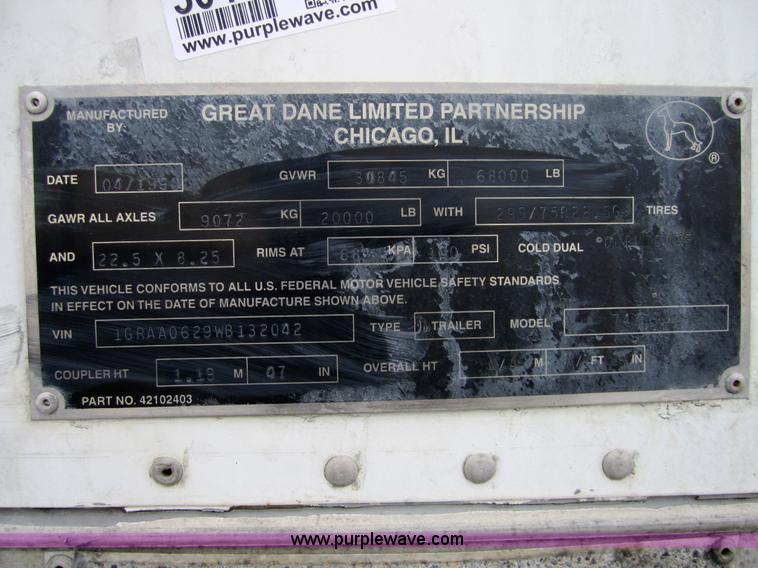 image for item 3044 1998 Great Dane 7411TJWA 53' dry van semi-trailer