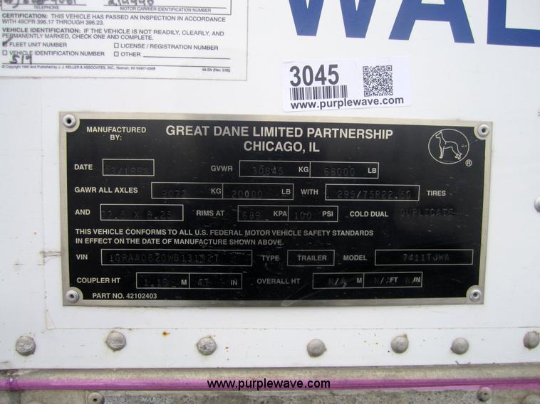 image for item 3045 1998 Great Dane 7411TJWA 53' dry van semi-trailer