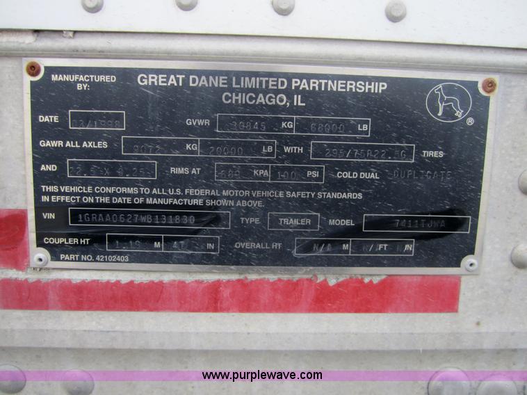 image for item 3048 1998 Great Dane 7411TJWA 53' dry van semi-trailer