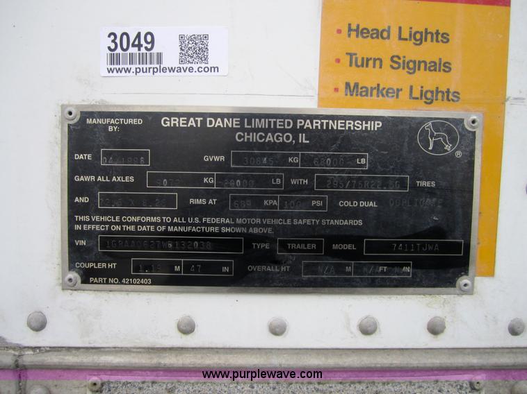 image for item 3049 1998 Great Dane 7411TJWA 53' dry van semi-trailer