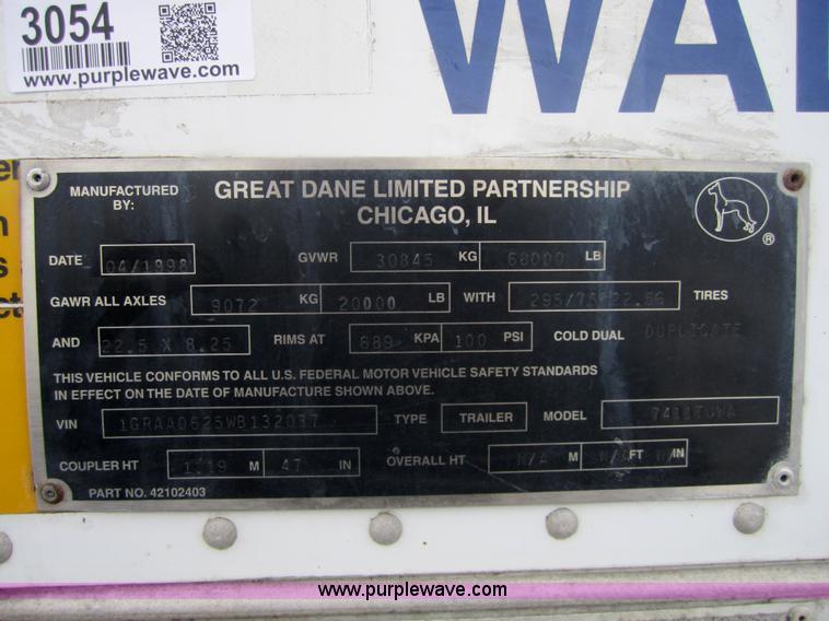 image for item 3054 1998 Great Dane 7411TJWA 53' dry van semi-trailer