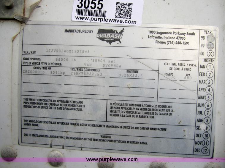 image for item 3055 1999 Wabash 53' dry van semi-trailer